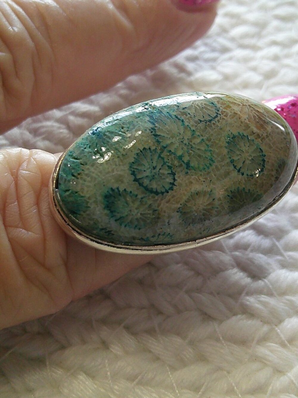 Gorgeous FOSSIL CORAL Handmade Sterling 925 Ring Size 6.5 #932E